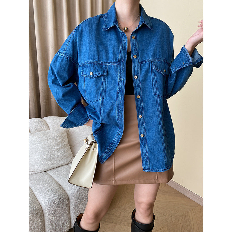 Damen Denim-Hemdjacke Lässig Blau