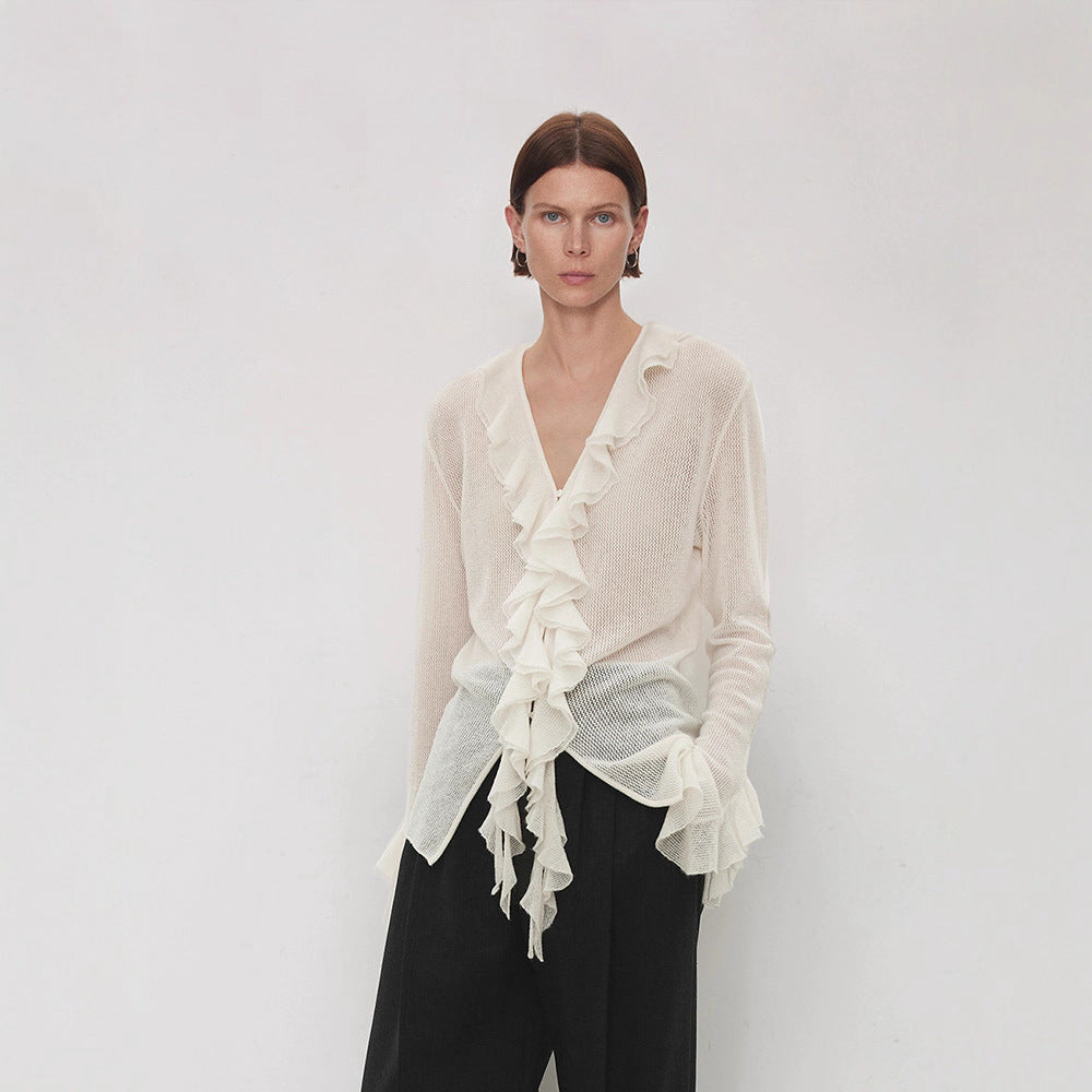 Damen Strickpullover Rüschenverzierung Eveloria