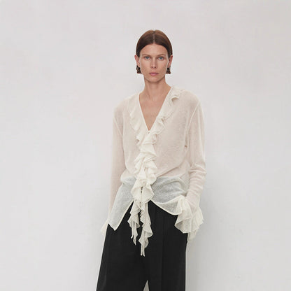 Damen Strickpullover Rüschenverzierung Eveloria