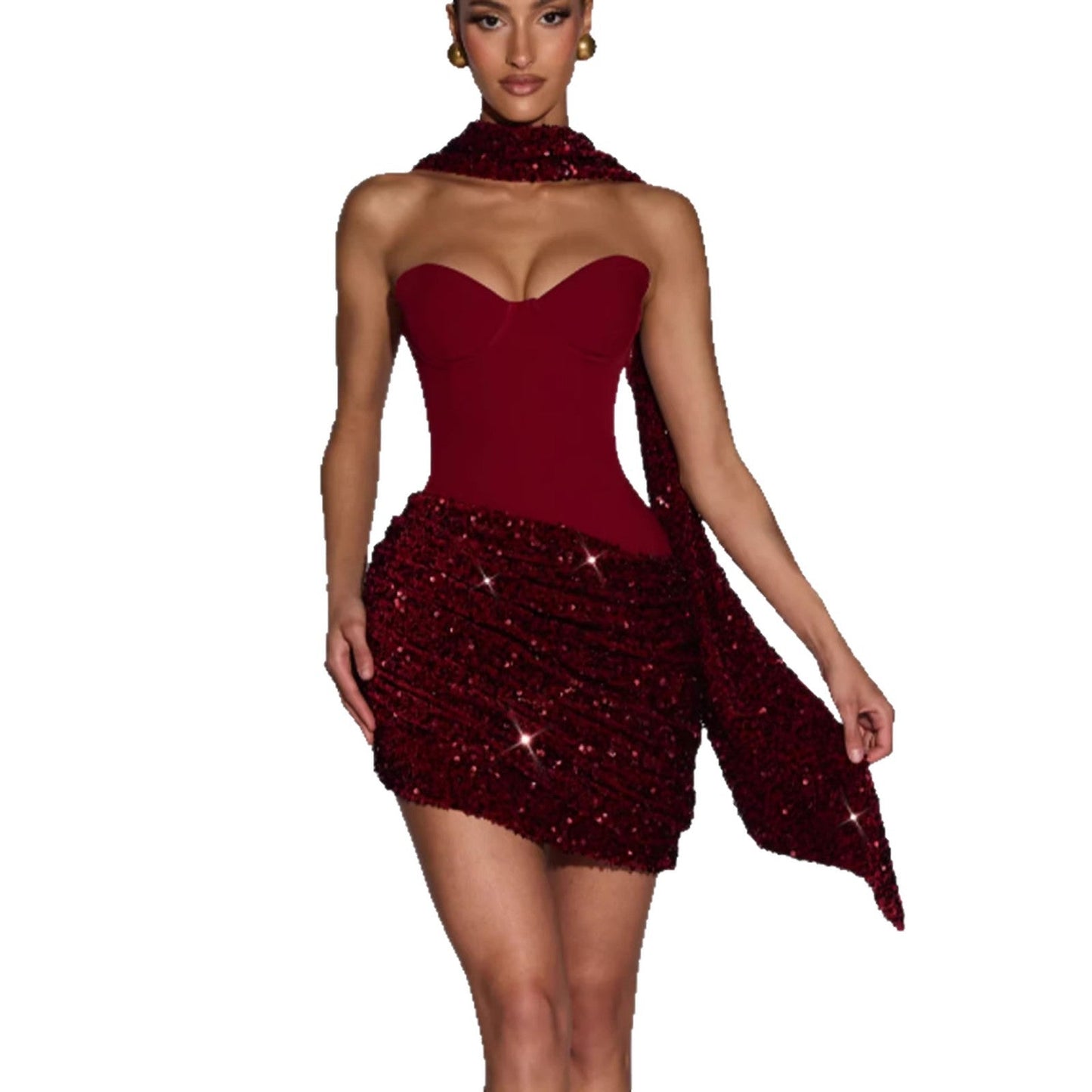 Damen Minikleid mit Bustier-Oberteil und Paillettenrock