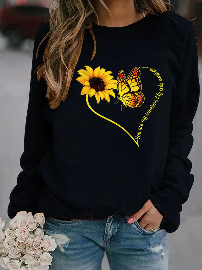 Damen Sweatshirt Grafisches Motiv Schmetterling Sonnenblume Eveloria