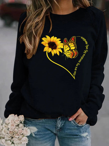 Damen Sweatshirt Grafisches Motiv Schmetterling Sonnenblume Eveloria