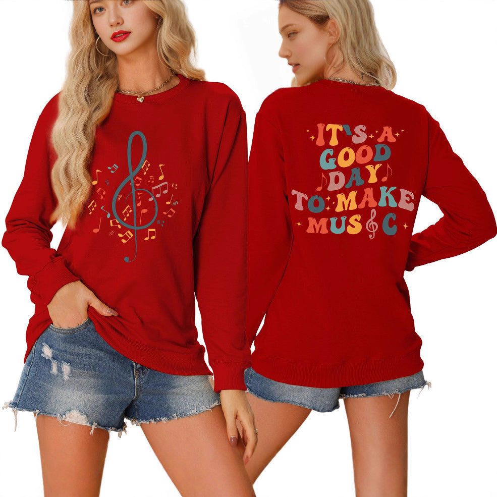Damen Sweatshirt Musikalisches Motiv Kreativer Schriftzug Grau - Eveloria
