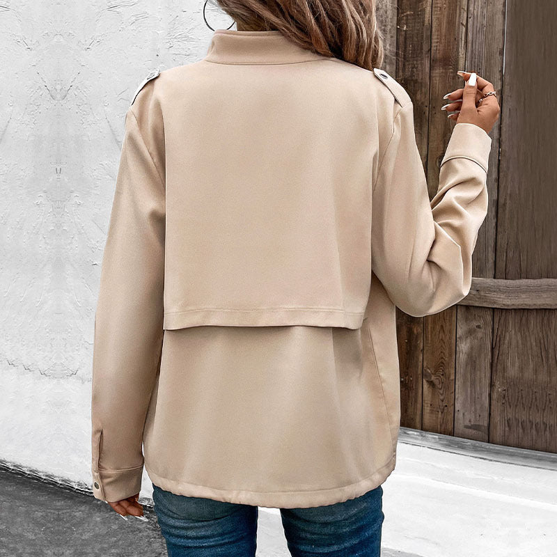 Damen Overshirtjacke Leicht Dekorative Druckknöpfe Blau