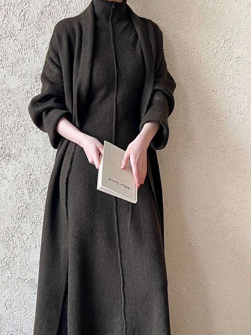 Damen Strickkleid Hochwertiger Stehkragen Dekorative Ärmel