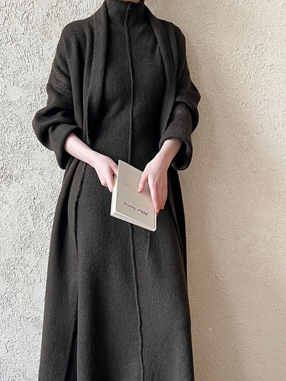 Damen Strickkleid Hochwertiger Stehkragen Dekorative Ärmel