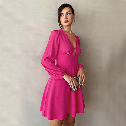 Damen Minikleid V-Ausschnitt Puffärmel Eveloria