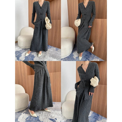 Damen Long-Strickkleid mit Knöpfen Eveloria