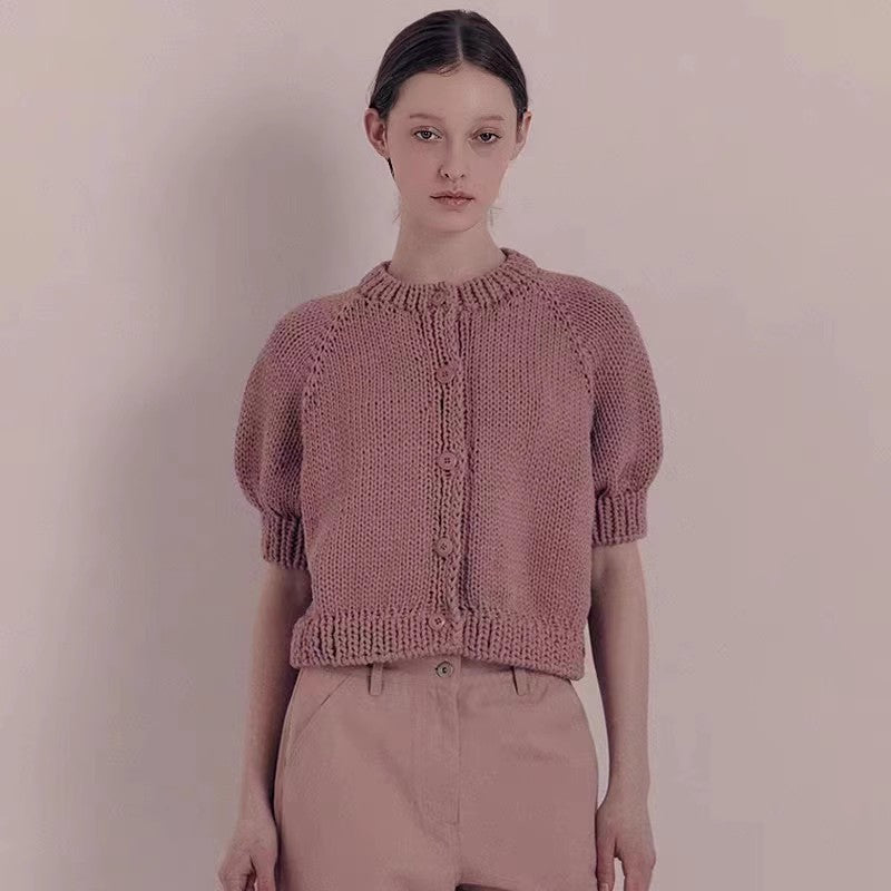 Damen Strickpullover Puffärmel Eveloria