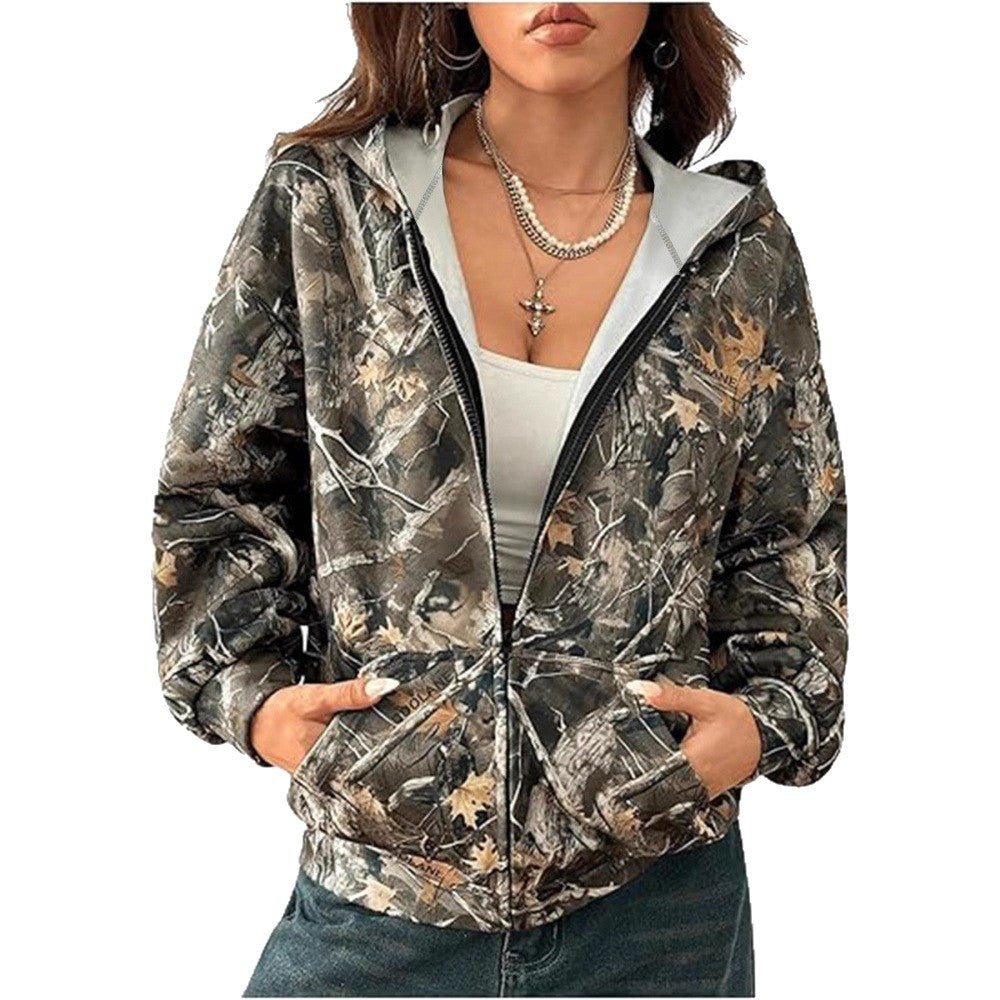 Damen Kapuzenjacke Camouflage Muster Locker Passform