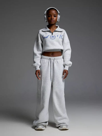 Damen Sweatshirt Jogginghose Set Cropped Baumwolle
