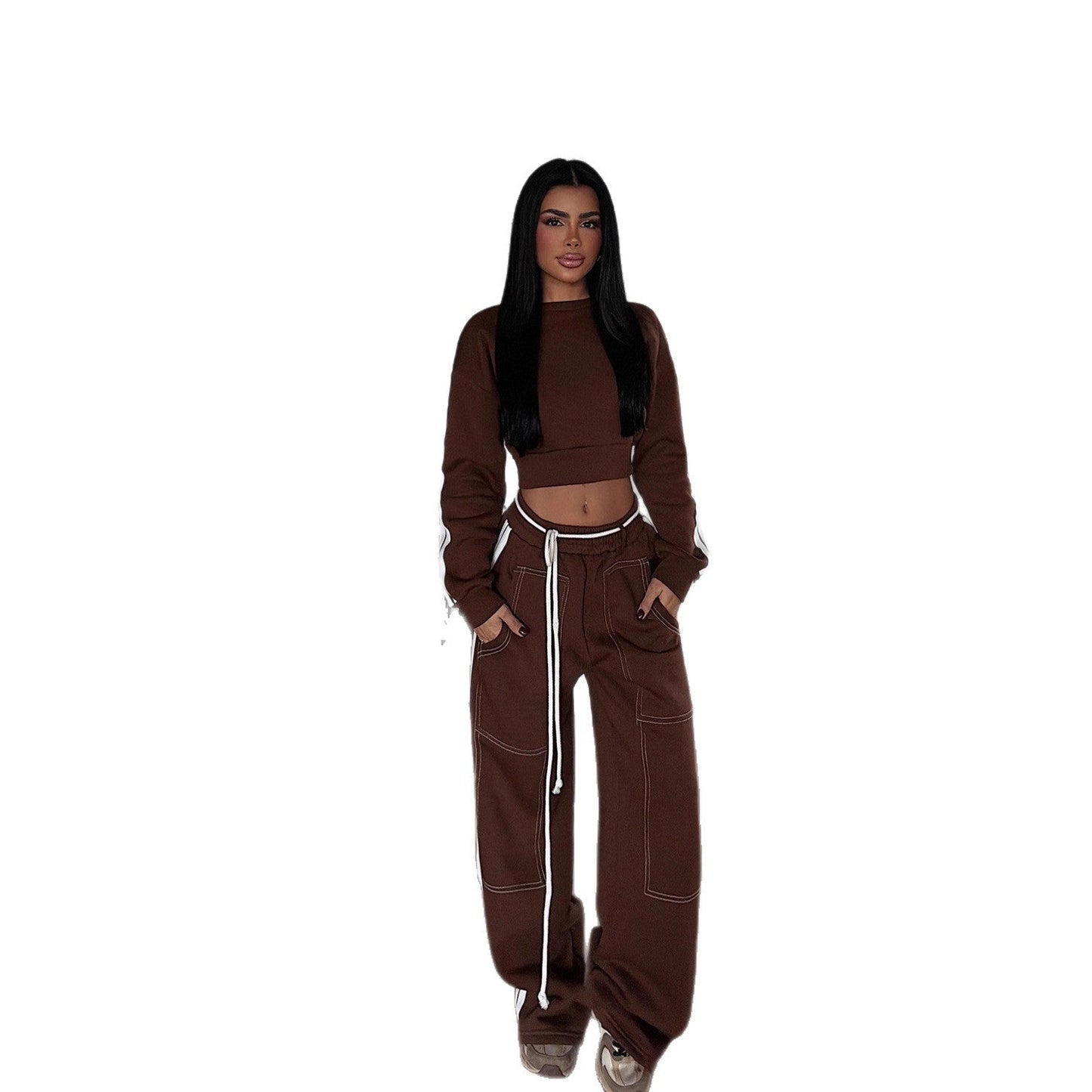 Damen Sweater Set Cropped Pullover und Jogginghose Eveloria