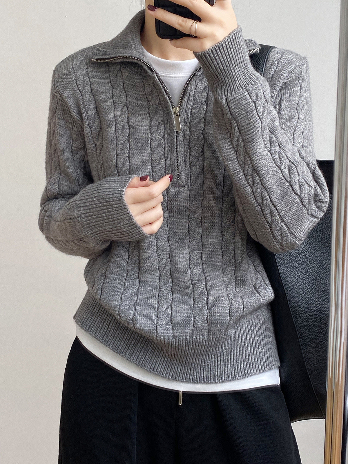 Damen Strickpullover Zopfdesign Stehkragen Eveloria