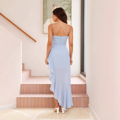 Damen Maxikleid Asymmetrischer Schnitt Rüschen Eveloria