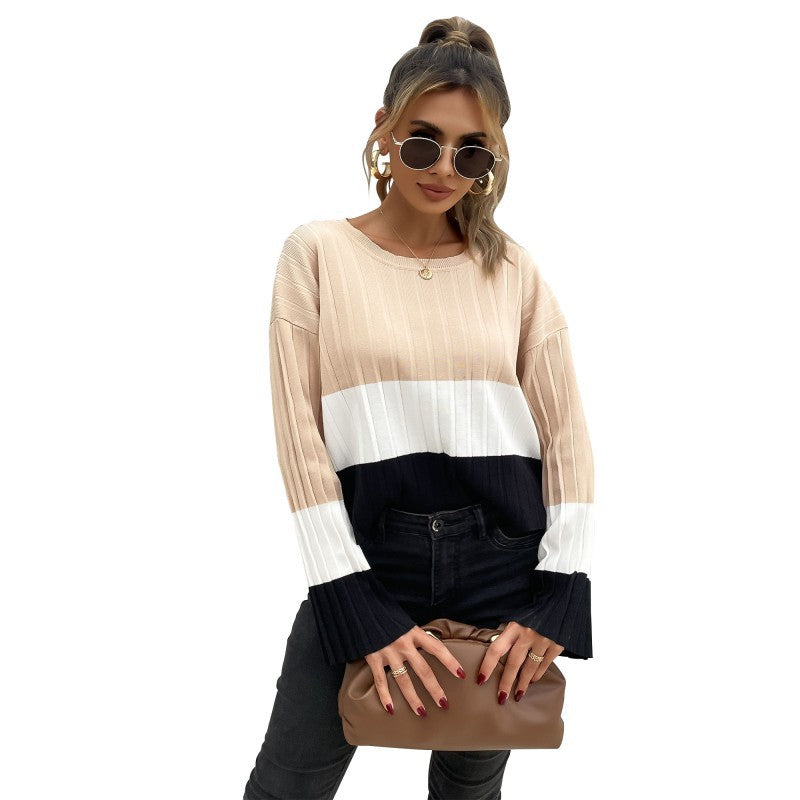 Damen Pullover Strukturiertes Farbblock-Design Eveloria