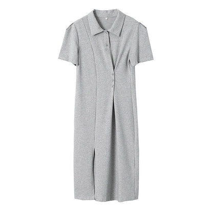 Damen Polokleid mit Knöpfen Asymmetrischer Saum Eveloria