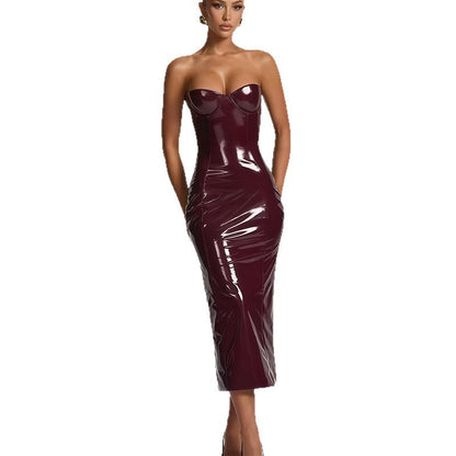 Damen Trägerloses Bodycon-Kleid Glänzend Eveloria