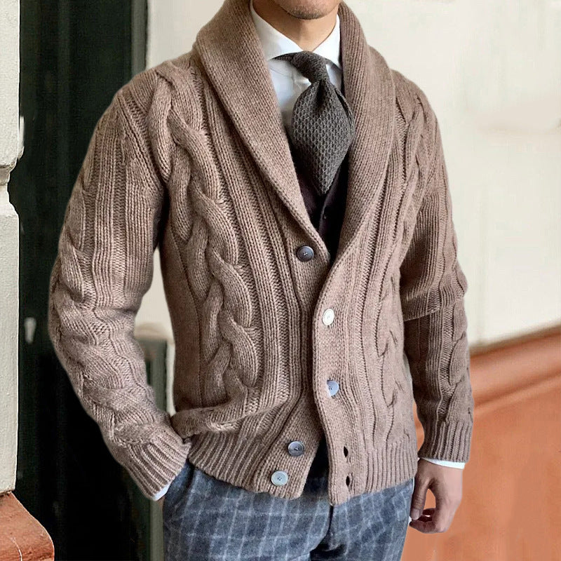 Herren Grobstrickjacke Elegantes Zopfdesign Moderner Kragen Warm