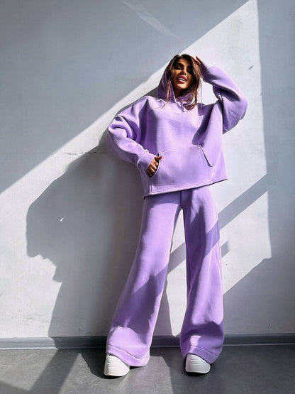 Damen Kapuzenpullover Set mit weiter Hose aus Baumwolle