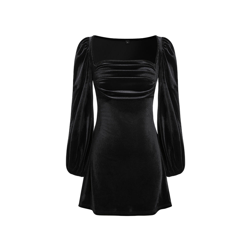 Damen Minikleid Puffärmel Quadrat-Ausschnitt Eveloria