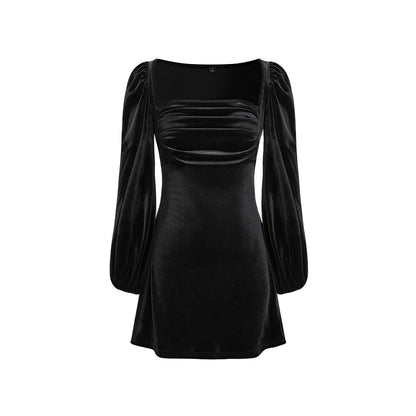 Damen Minikleid Puffärmel Quadrat-Ausschnitt Eveloria