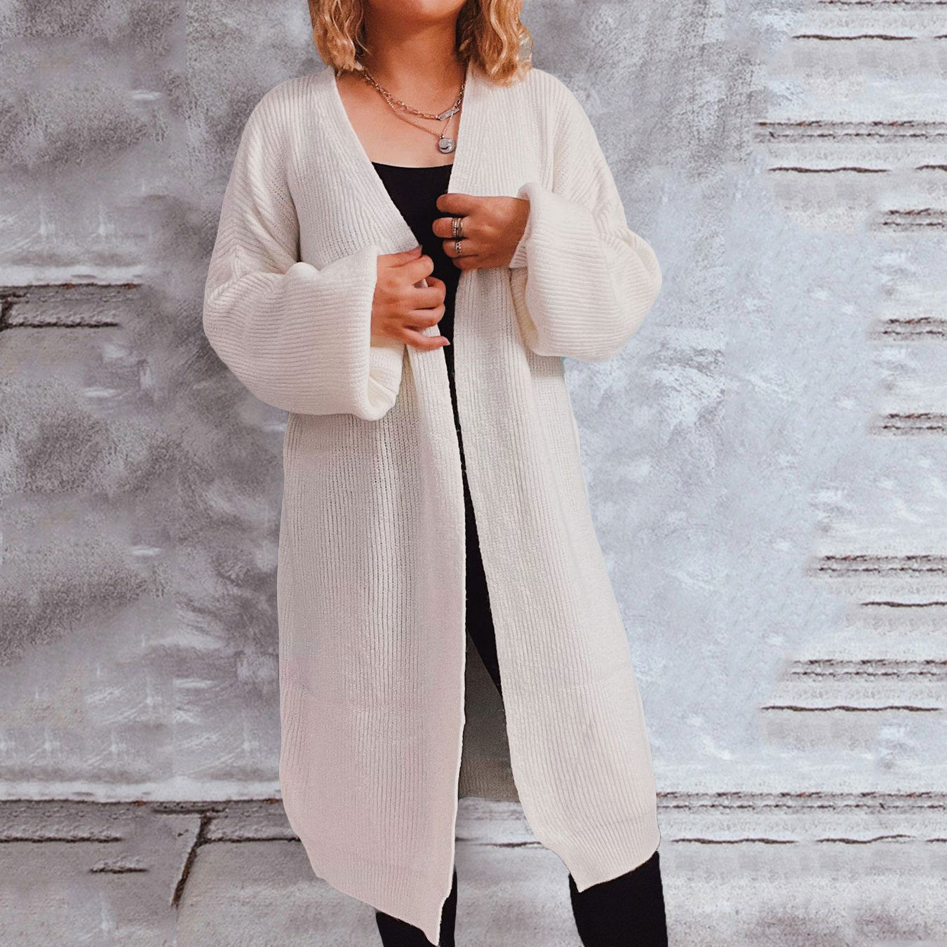 Damen Strickjacke Oversized V-Ausschnitt Weite Passform Beige