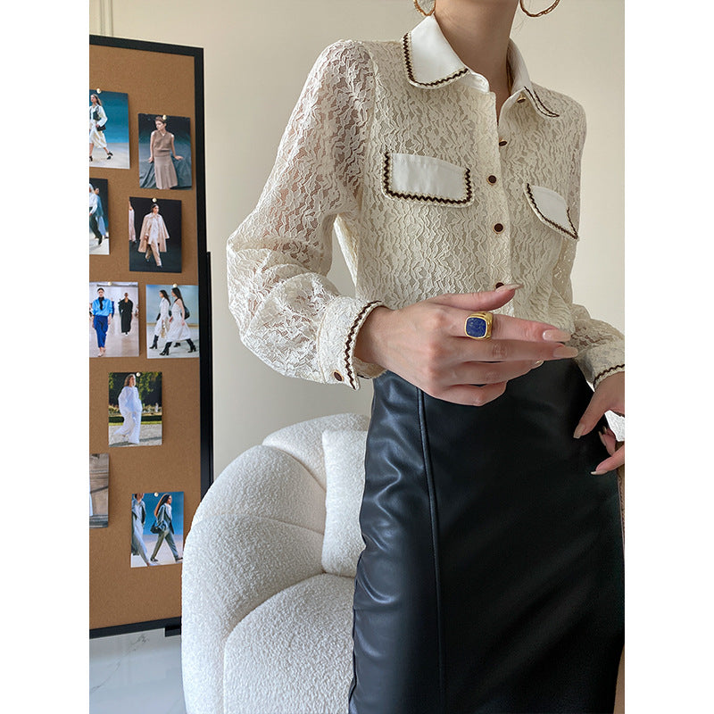 Damen Spitzenbluse mit Kontrastdetails Eveloria
