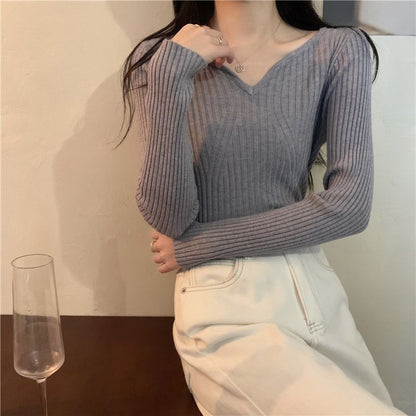 Damen V-Ausschnitt Feinstrickpullover Rippstruktur Eveloria