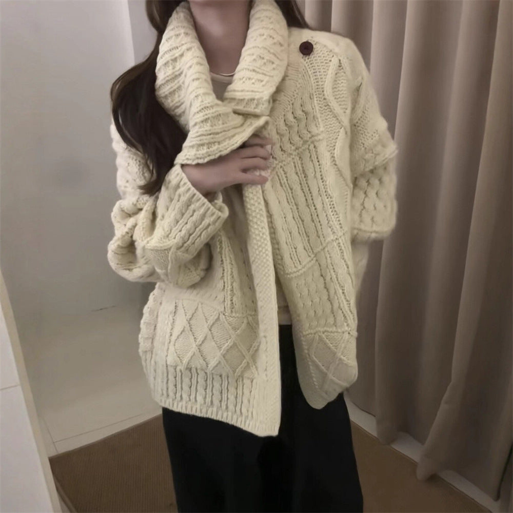 Damen Strickjacke Zopfmuster Weich Grün