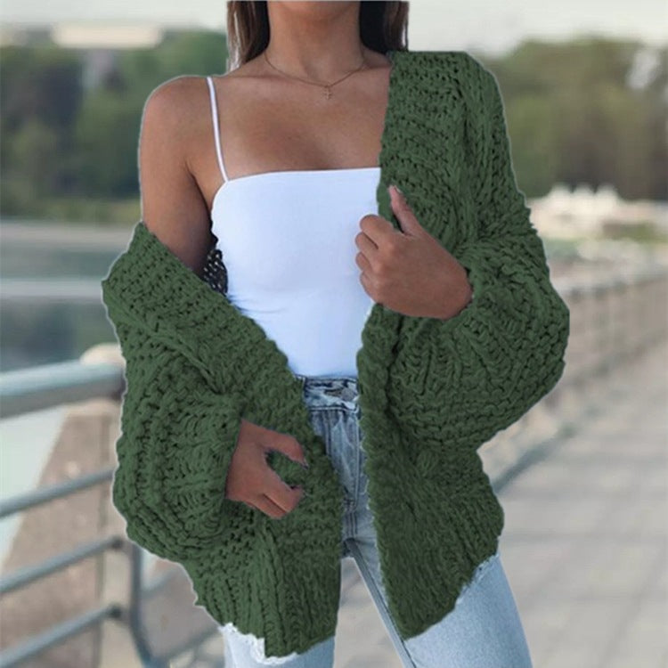 Damen Grobstrick-Cardigan Oversized Lässig Beige