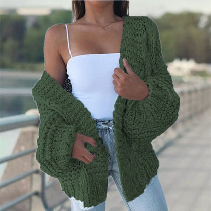 Damen Grobstrick-Cardigan Oversized Lässig Beige