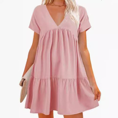 Damen V-Ausschnitt Kleid Weit schwingender Saum Eveloria