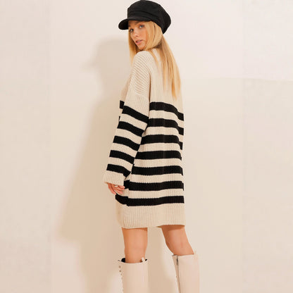 Damen Strickpullover Lässig Gestreift Überschnittene Schultern
