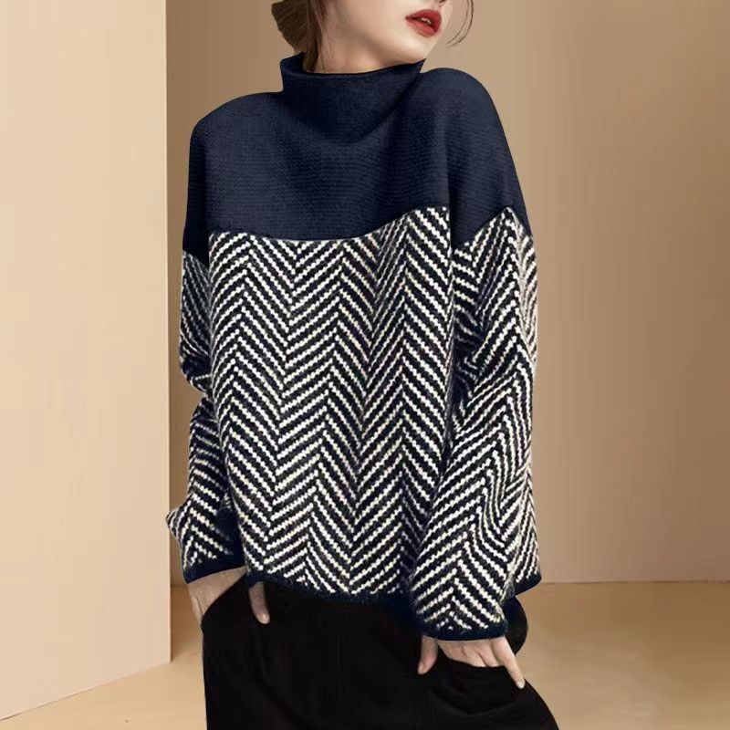 Damen Pullover Hochgeschlossener Kragen Wabenmuster Eveloria