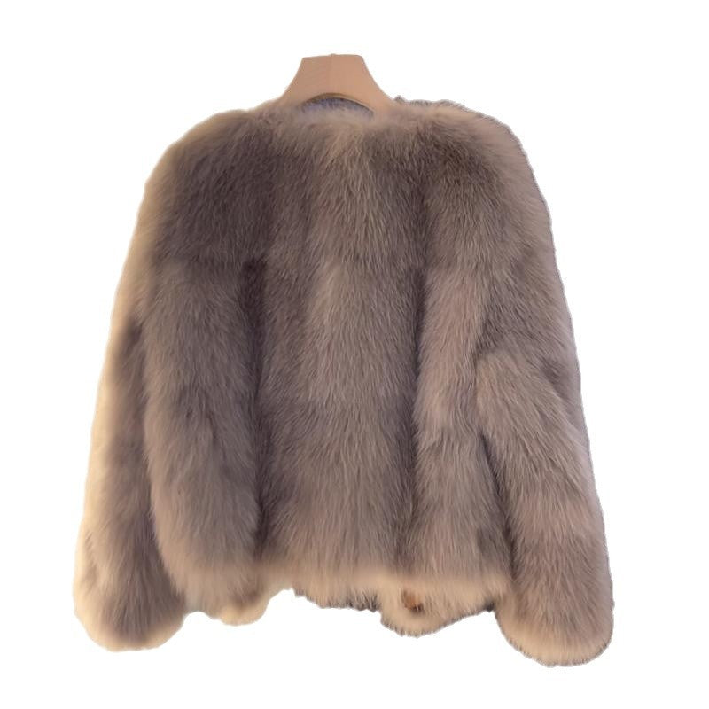 Damen Kunstfelljacke Elegant Schnitt Dekorative Schnallen
