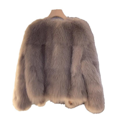 Damen Kunstfelljacke Elegant Schnitt Dekorative Schnallen
