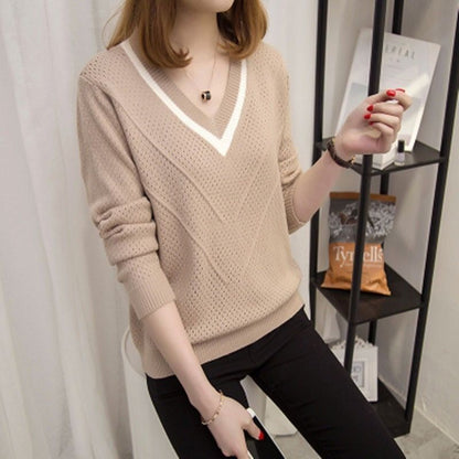 Damen Pullover V-Ausschnitt Strukturiertes Muster Eveloria