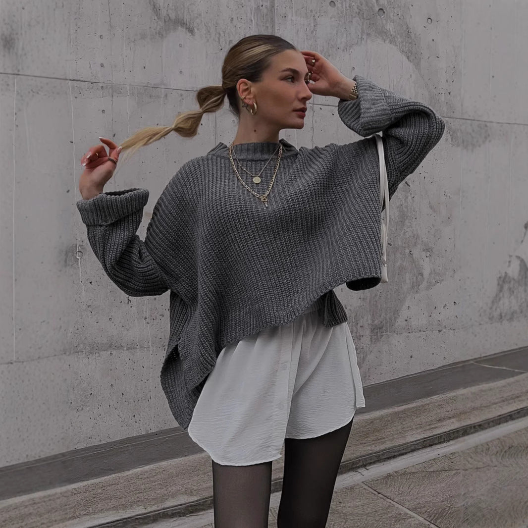 Damen Pullover Strukturiertes Gewebe Weit Schnitt Beige Eveloria