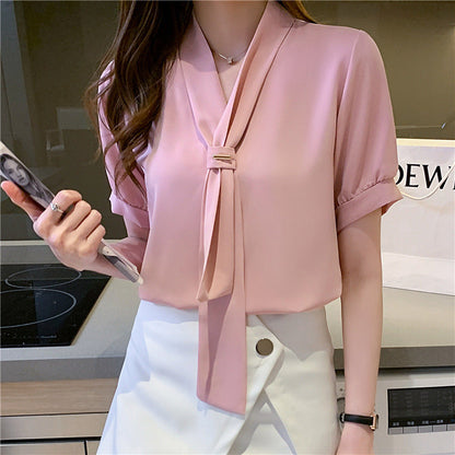 Damen Bluse mit Schleife Puffärmel Eveloria