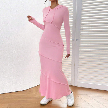 Damen Langarm Hoodie-Kleid Asymmetrisch Figurbetonter Schnitt