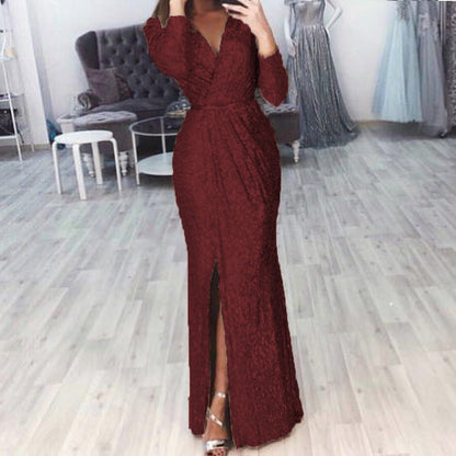 Damen Abendkleid Wickelschnitt Schlitz Eveloria
