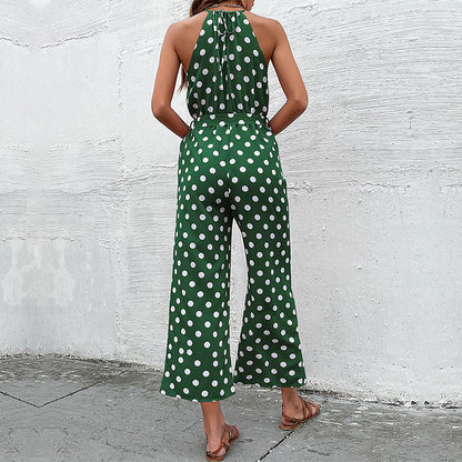 Damen Jumpsuit Moderner Punkte Look Verspielter Gürtel