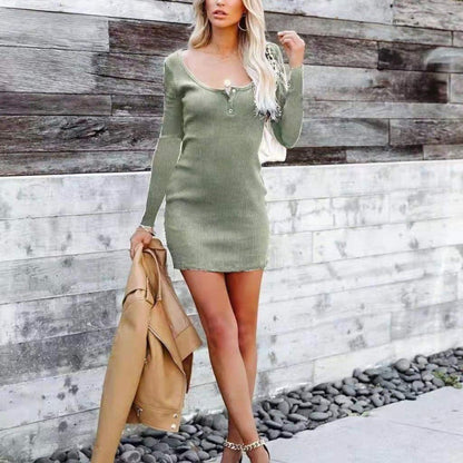 Damen Kurzarmkleid mit Knöpfen und Rippdetails Elegant