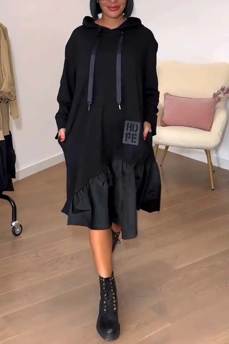 Damen Hoodie-Kleid Voluminöser Rock Praktische Taschen