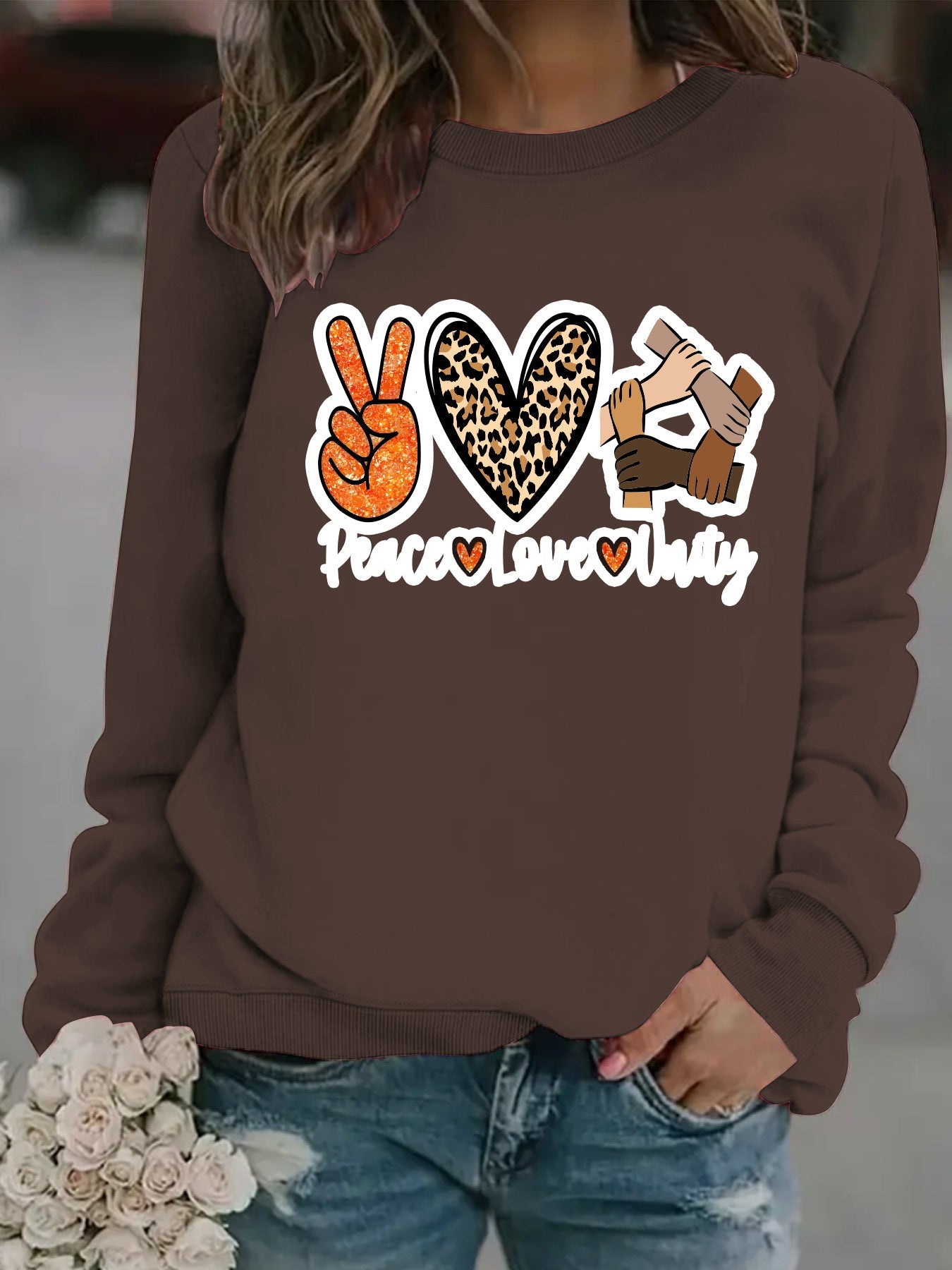 Damen Sweatshirt Peace Love Unity Motiv Eveloria