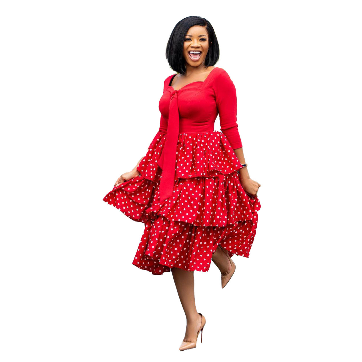 Damen Maxikleid Rüschen-Design Elegante Schleife Eveloria