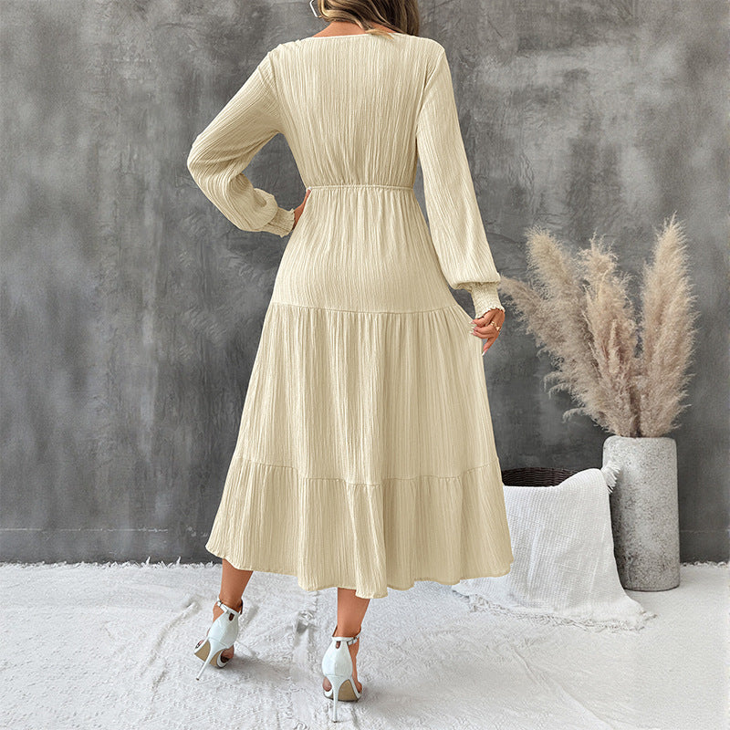 Damen Midi-Kleid Elastisch Taillenzug Schleppe Eveloria
