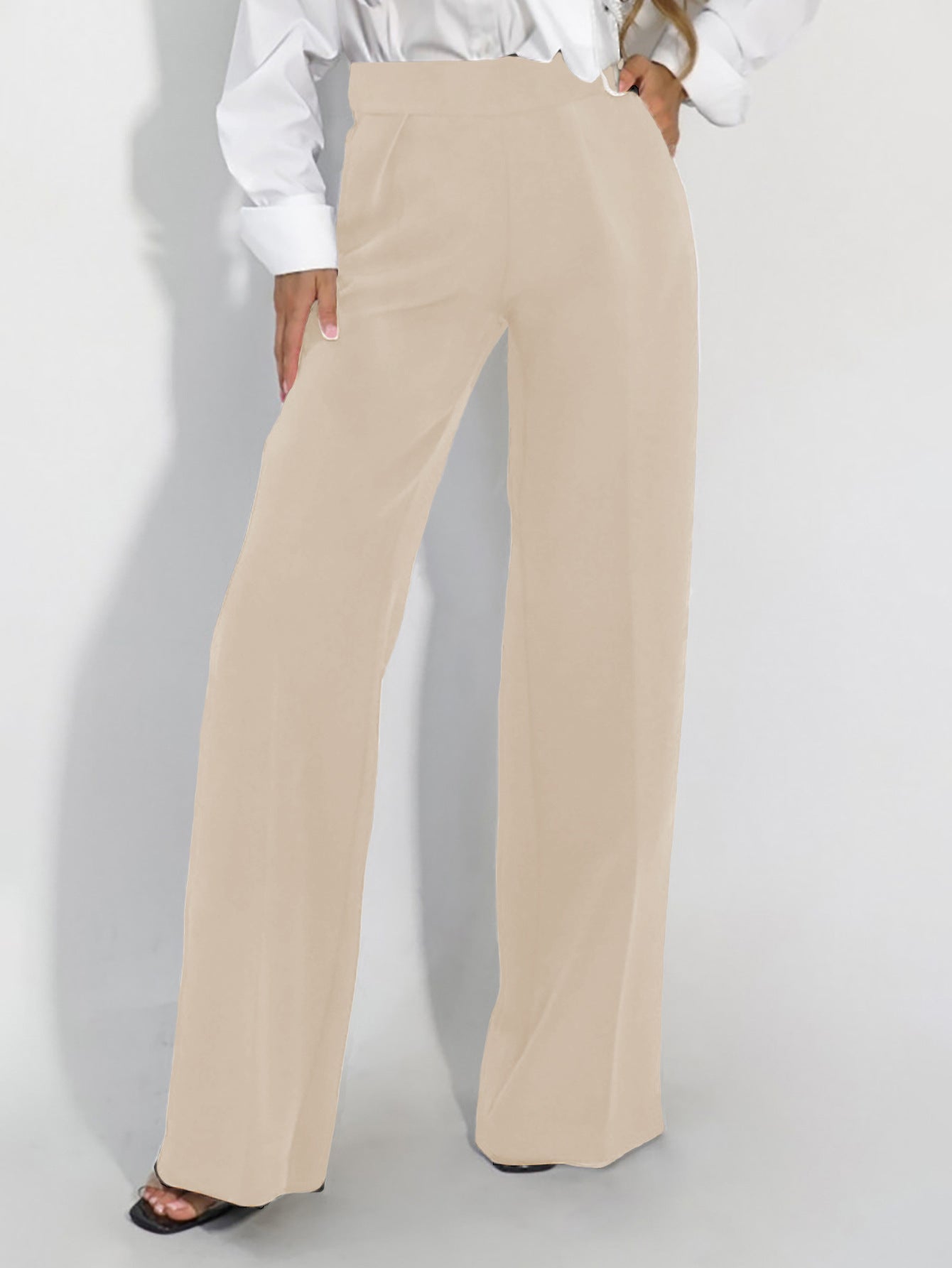 Damen Stoffhose Weites Bein Hochtaillierte Hosen Elegant
