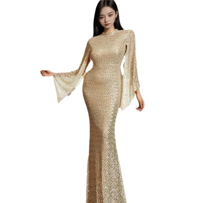 Damen Abendkleid Pailletten Schwingärmel Eveloria