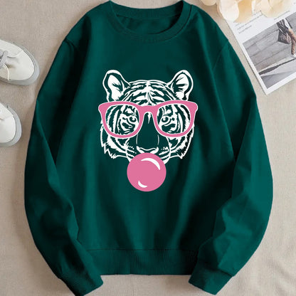 Damen Sweatshirt Tiger-Design Lässiger Schnitt Eveloria